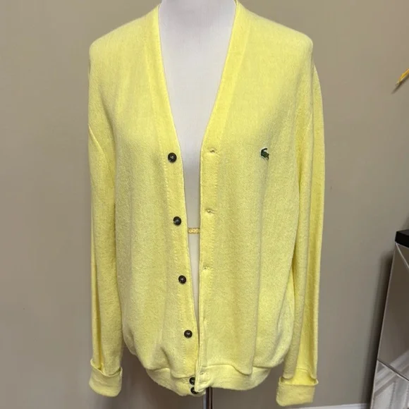 VINTAGE IZOD/Lacoste Yellow Cardigan Sweater Unisex Size L pre-owned. - Picture 1 of 8
